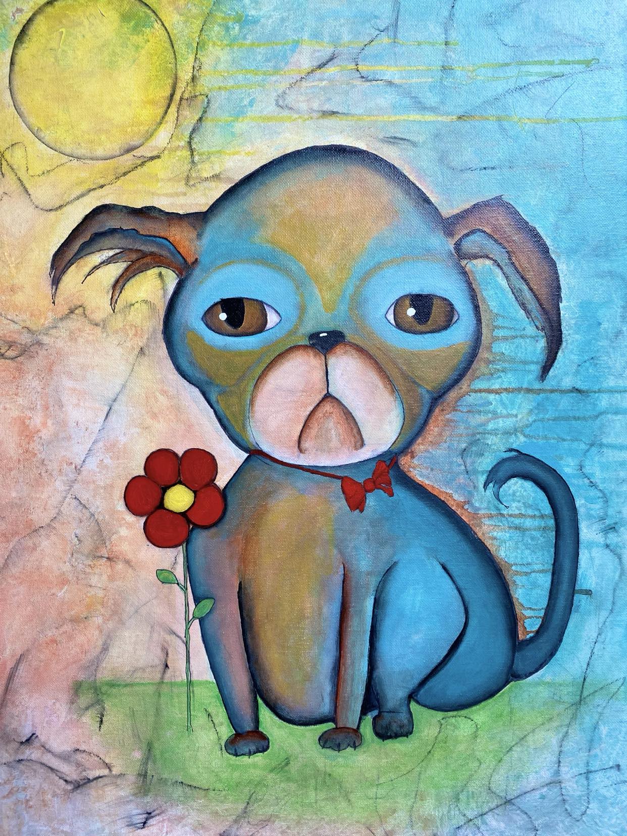 Puppy love 18x24 mixed media on canvas