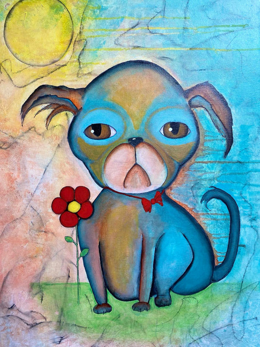 Puppy love 18x24 mixed media on canvas