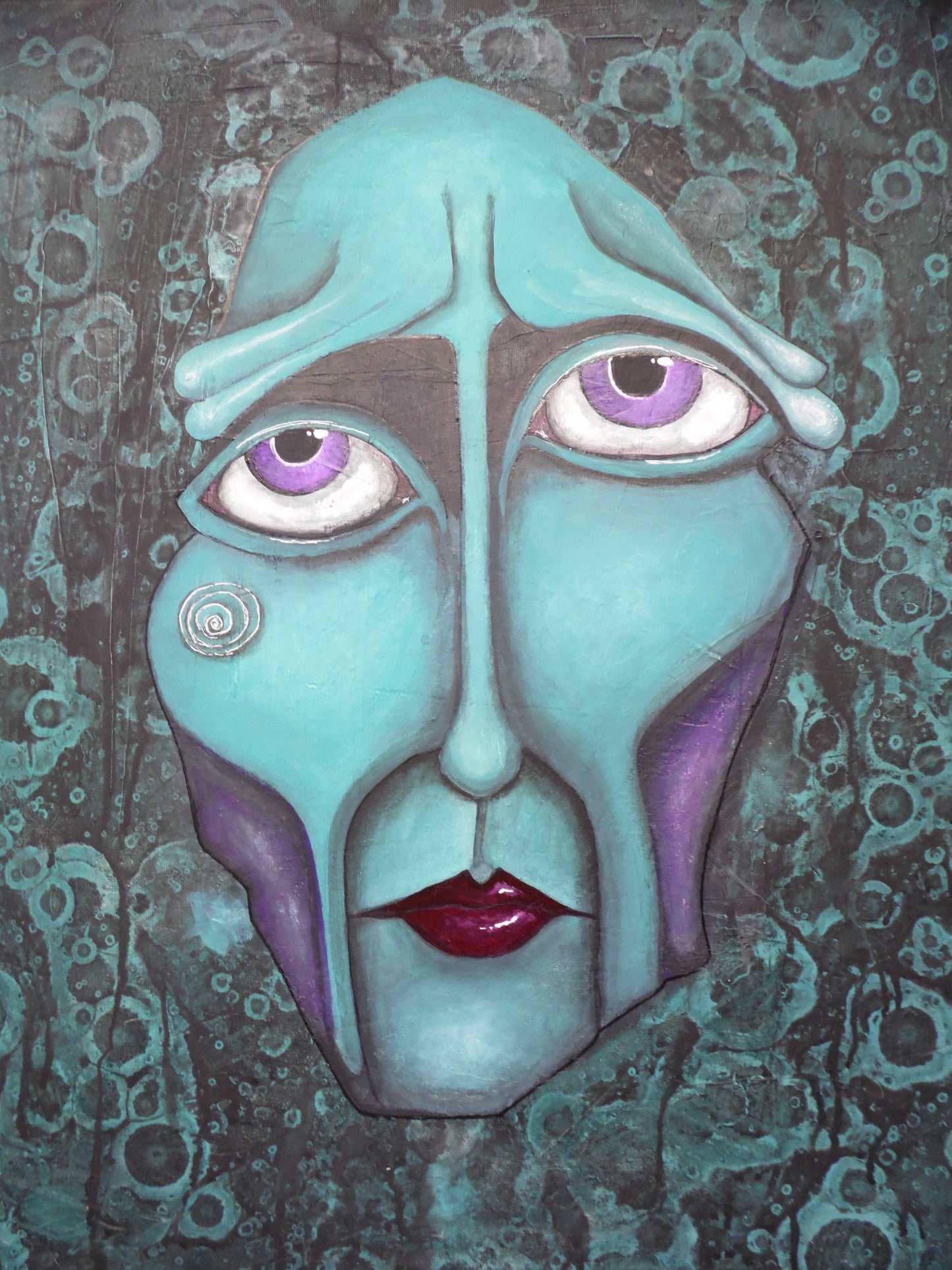 Purple eyes  16x20 acrylic, venetian plaster on canvas